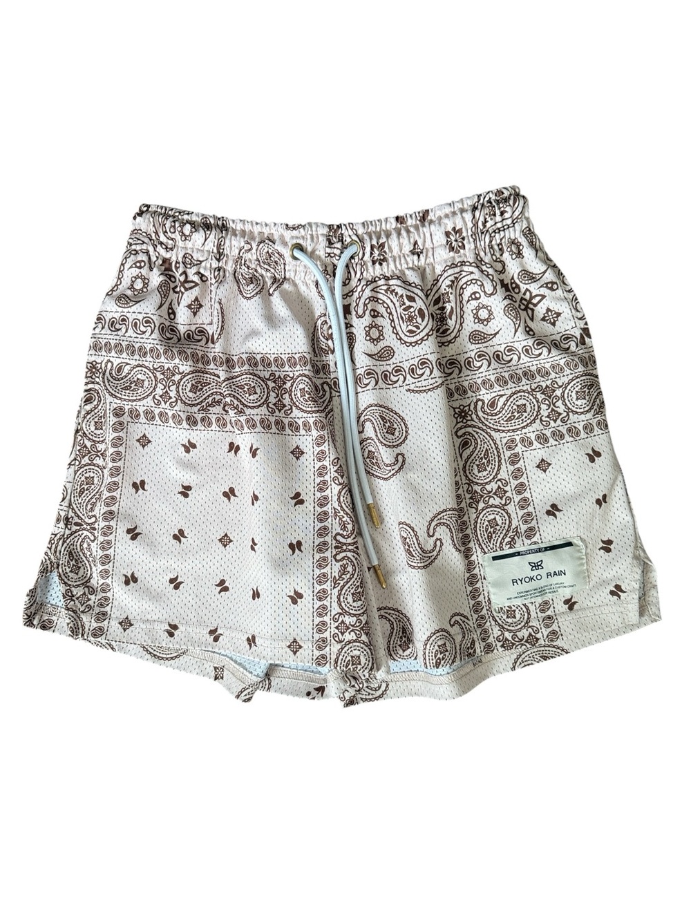 Ryoko Rain Paisley/bandana Mesh Shorts Butterfly Logo Cream Brown Size L